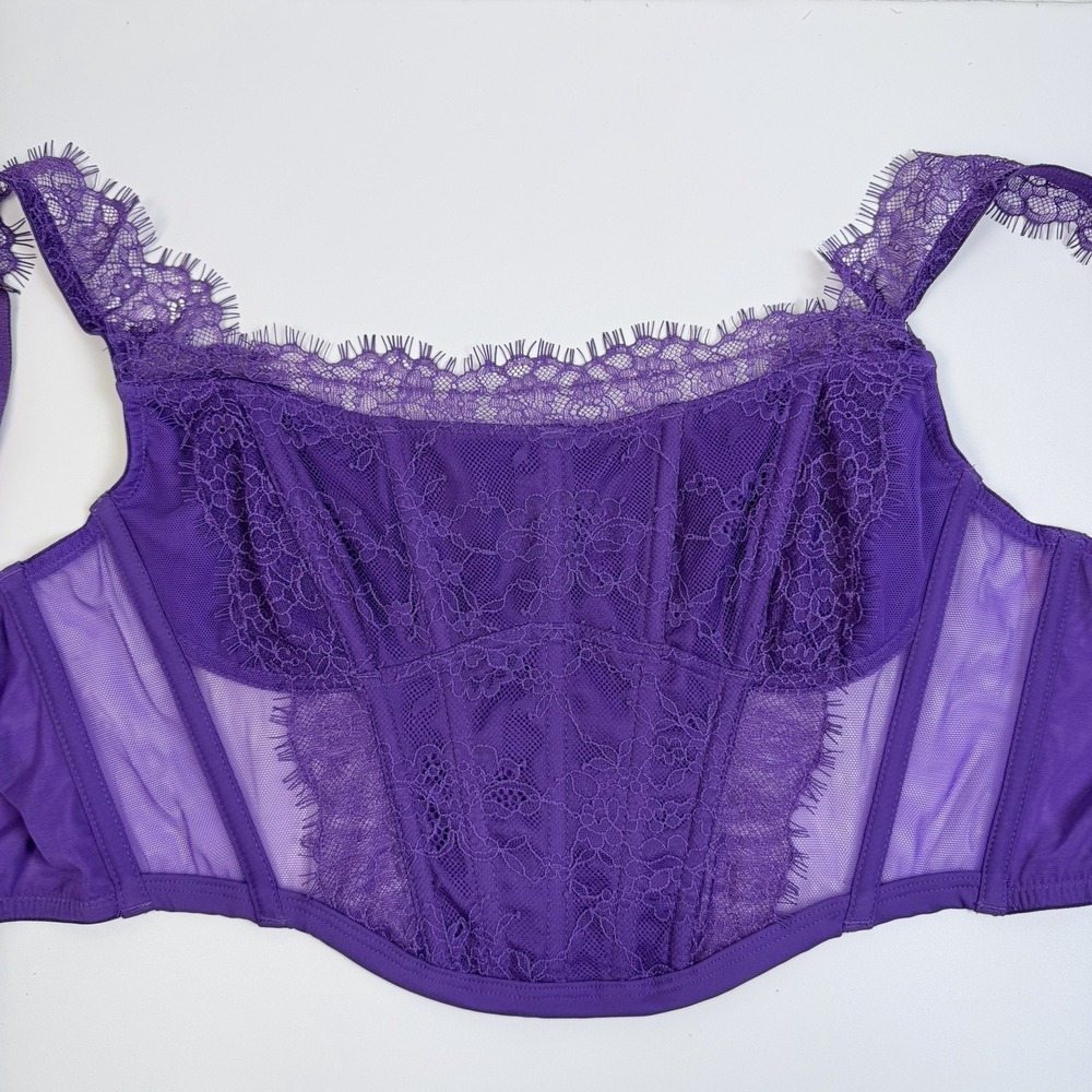 Victoria's Secret Dream Angels Lace Mesh Longline Corset Top Purple L NWT